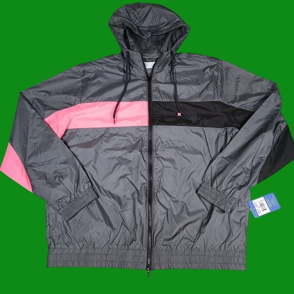 Hurley Windbreaker Jacket Mens L Hooded Ripstop Full Zip